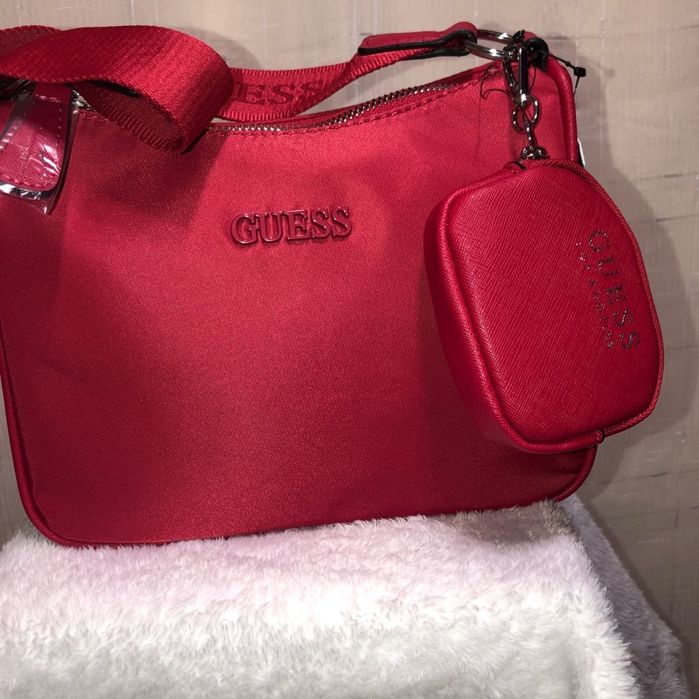 GUESS LOS ANGELES Women Red Pippen LOGO  Handbag with Pouch CROSSBODY BAG~ NWT